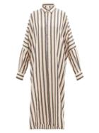 Matchesfashion.com Marrakshi Life - Dolman-sleeve Striped Cotton-blend Shirtdress - Womens - Pink Multi