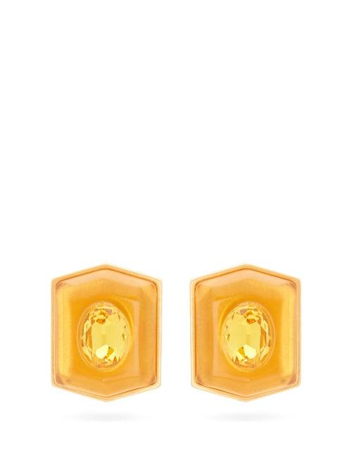 Matchesfashion.com Marni - Crystal-embellished Shield Earrings - Womens - Yellow Gold
