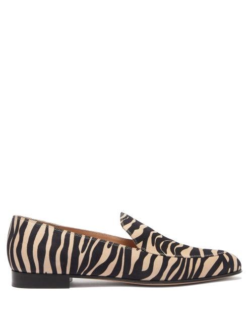 Matchesfashion.com Gianvito Rossi - Marcel Zebra-print Suede Loafers - Womens - Black Beige