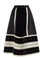 Wiggy Kit - Writers Embroidered Velvet And Cotton-canvas Skirt - Womens - Black