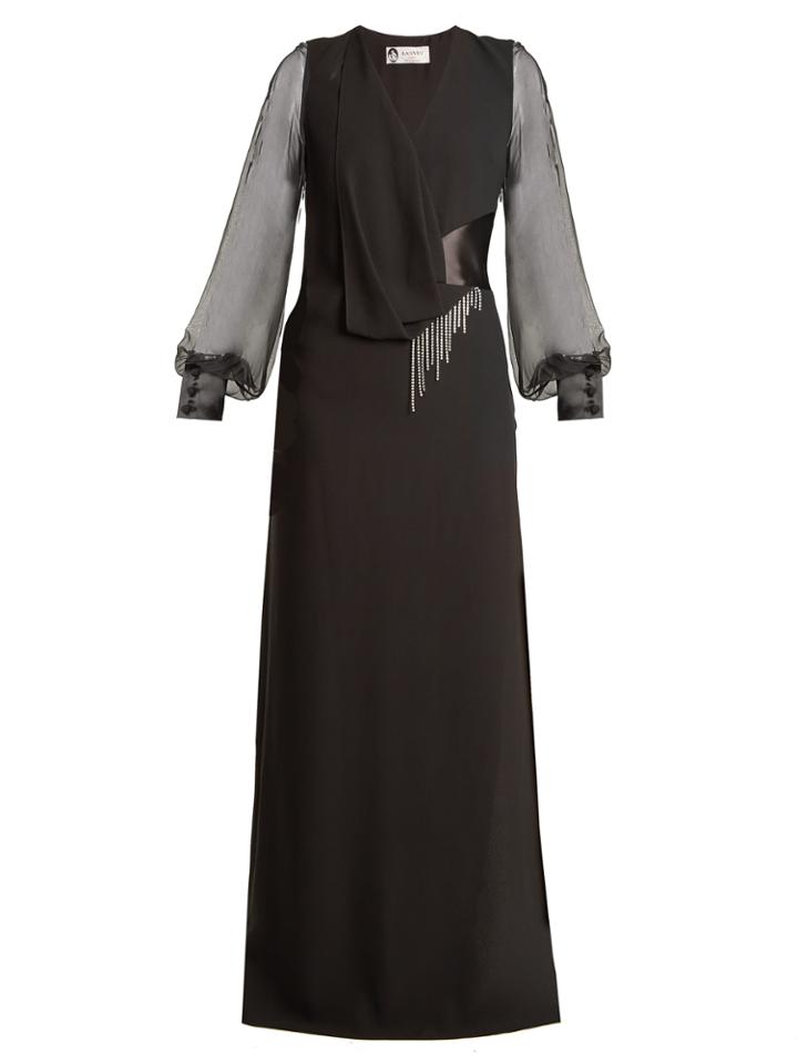 Lanvin V-neck Draped-front Satin-back Crepe Gown