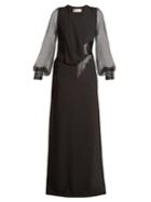 Lanvin V-neck Draped-front Satin-back Crepe Gown
