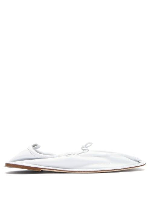 Matchesfashion.com Hereu - Puntera Gathered Square-toe Leather Flats - Womens - White