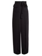 Matchesfashion.com Valentino - Wide Leg Crepe Trousers - Womens - Navy