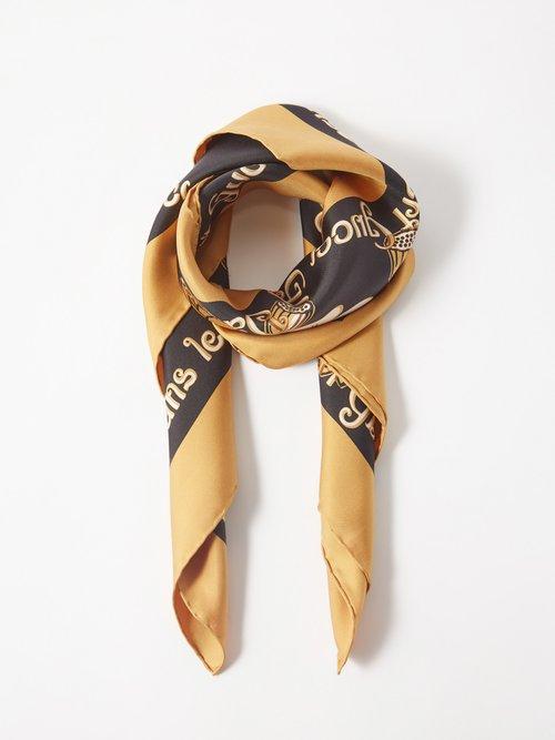Gucci - Water Lily-print Silk-twill Scarf - Womens - Beige Black