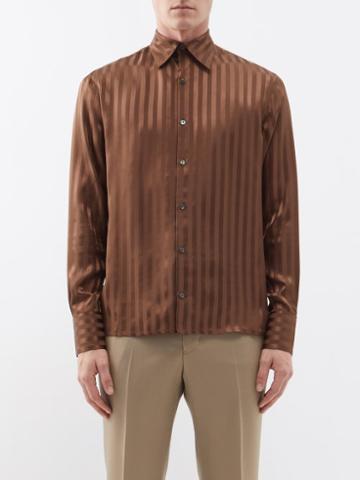 73 London - Stripe-jacquard Silk Shirt - Mens - Brown Multi
