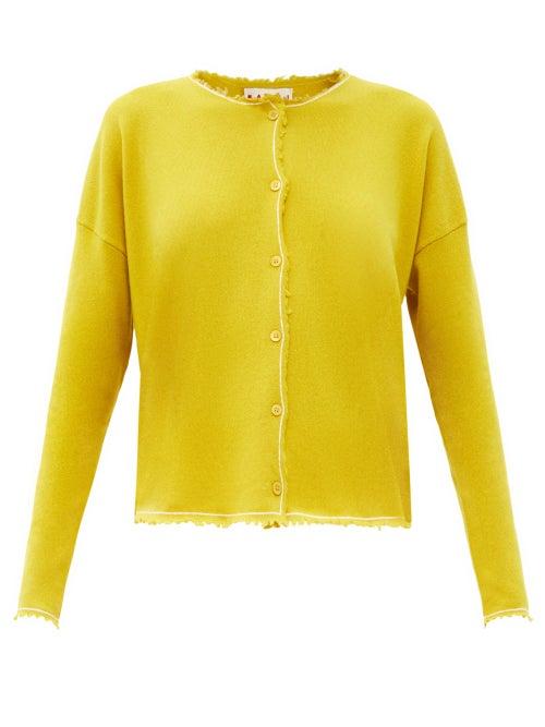 Matchesfashion.com Marni - Distressed-edge Cashmere Cardigan - Womens - Yellow