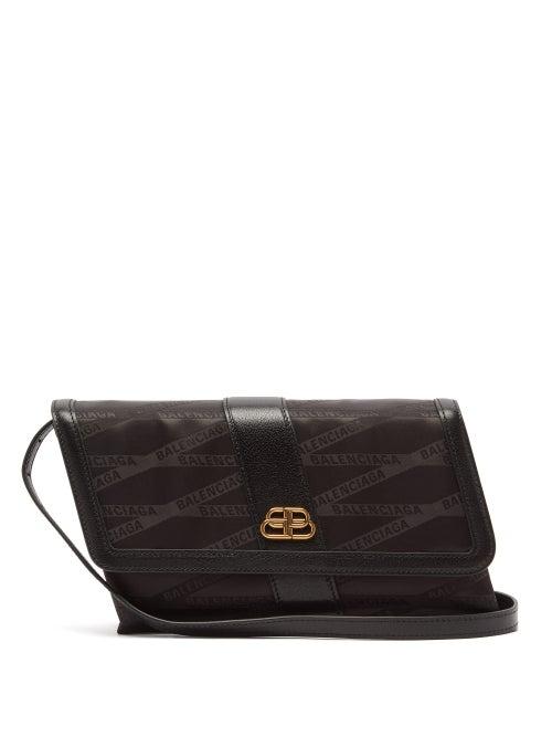 Matchesfashion.com Balenciaga - Shift Logo Jacquard Asymmetric Shoulder Bag - Womens - Black