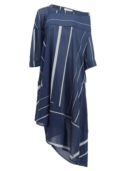 Matchesfashion.com Palmer//harding - Off-shoulder Striped Cotton Dress - Womens - Navy Stripe