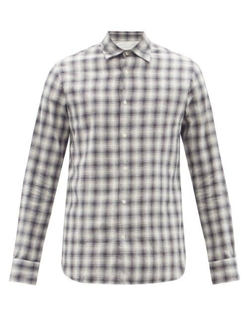 Mens Rtw Officine Gnrale - Giacomo Checked Organic-cotton Blend Shirt - Mens - Grey White