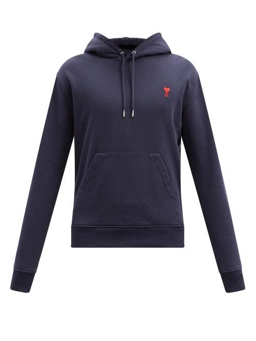 Matchesfashion.com Ami - Ami De Caur-logo Cotton-jersey Hooded Sweatshirt - Mens - Navy