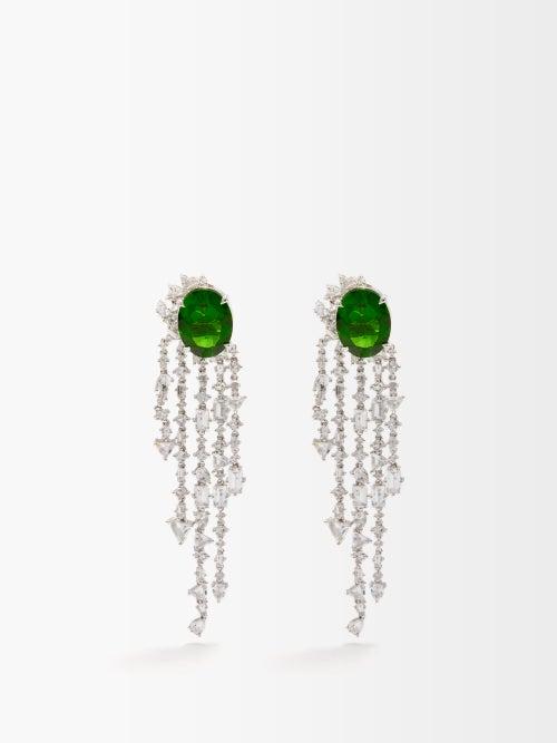 Yvonne Lon - Cha Cha Cha Topaz & 9kt White-gold Drop Earrings - Womens - Green Multi