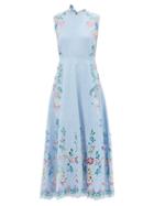 Chlo - Broderie Anglaise Cotton-blend Chambray Dress - Womens - Blue