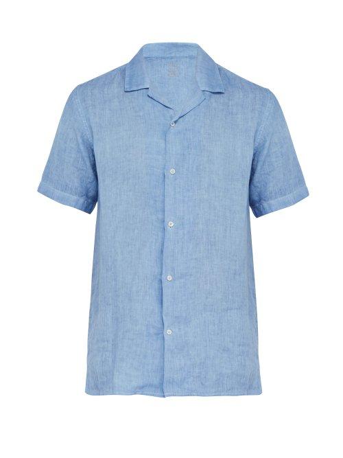 Matchesfashion.com Altea - Cuban Collar Slubbed Linen Shirt - Mens - Blue