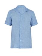 Matchesfashion.com Altea - Cuban Collar Slubbed Linen Shirt - Mens - Blue