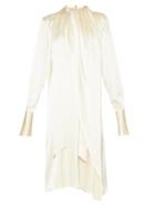 Matchesfashion.com Loewe - Gathered-neck Draped Asymmetric Satin Dress - Womens - Ivory