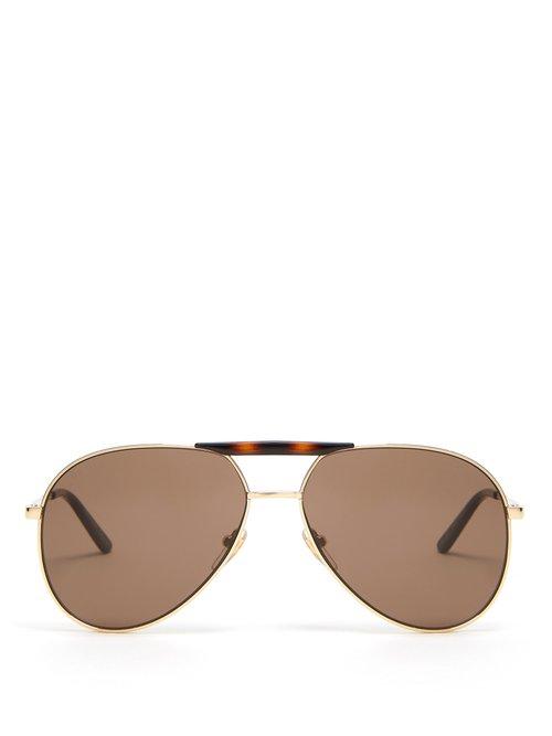 Matchesfashion.com Gucci - Aviator Metal Sunglasses - Mens - Gold