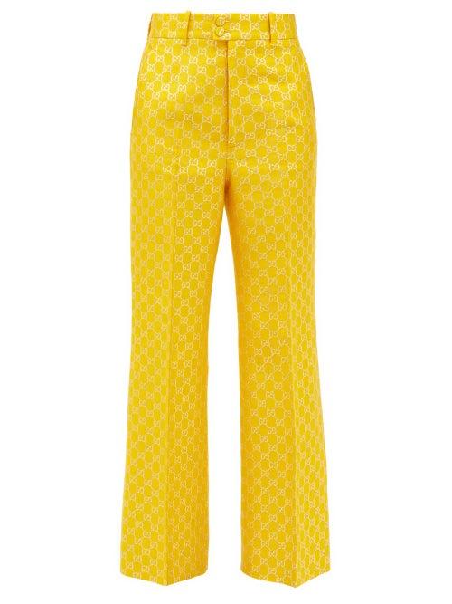 Matchesfashion.com Gucci - Flared Gg-jacquard Trousers - Womens - Yellow