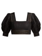 Matchesfashion.com Zimmermann - Corsage Balloon Sleeved Linen Cropped Top - Womens - Black