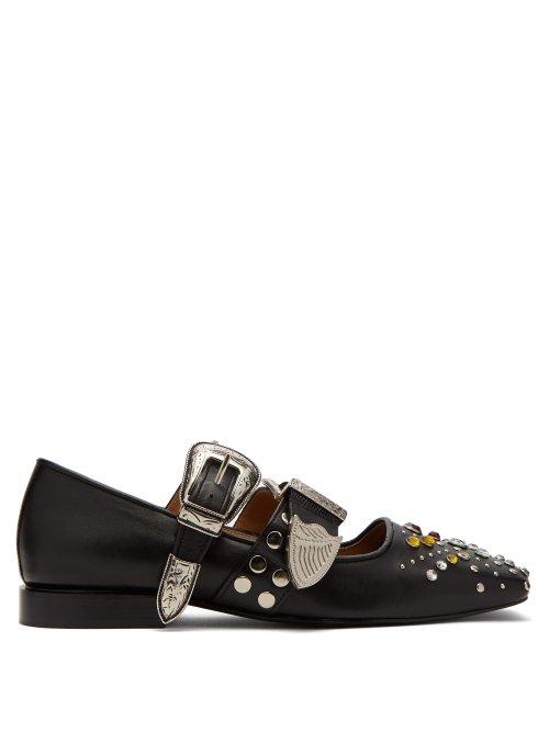 Matchesfashion.com Toga - Stud Embellished Buckled Leather Flats - Womens - Black