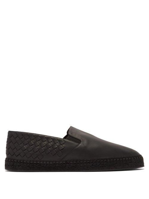 Matchesfashion.com Bottega Veneta - Intrecciato Leather Espadrilles - Mens - Black