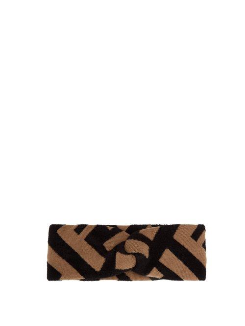 Matchesfashion.com Fendi - Logo Intarsia Knit Headband - Womens - Camel