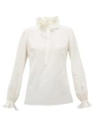 Matchesfashion.com Goat - Irving Ruffle Collar Silk Crepe De Chine Blouse - Womens - Ivory
