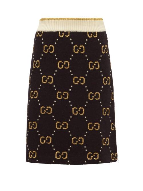 Matchesfashion.com Gucci - Gg Jacquard Wool Blend Mini Skirt - Womens - Black Multi