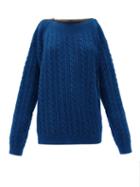Matchesfashion.com Raf Simons - Zipped-neckline Cable-knit Wool Sweater - Womens - Blue