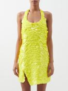 The Attico - Allium Halterneck Sequinned Mini Dress - Womens - Pale Yellow