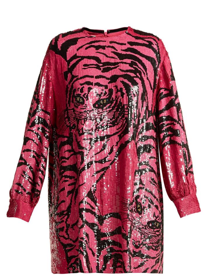 Valentino Tiger Sequin-embellished Silk-chiffon Mini Dress