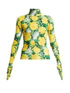 Matchesfashion.com Richard Quinn - Rose Print High Neck Velvet Top - Womens - Yellow Print