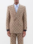 Gucci - Double-breasted Horsebit Cotton-blend Suit Jacket - Mens - Brown Beige