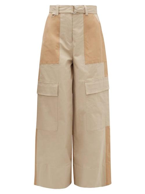 Matchesfashion.com Msgm - Panelled Stretch-cotton Wide-leg Trousers - Womens - Light Beige