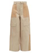 Matchesfashion.com Msgm - Panelled Stretch-cotton Wide-leg Trousers - Womens - Light Beige