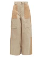 Matchesfashion.com Msgm - Panelled Stretch-cotton Wide-leg Trousers - Womens - Light Beige