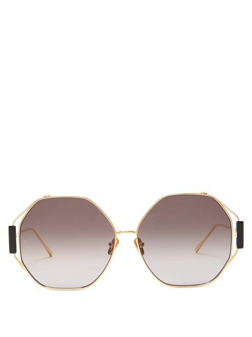 Matchesfashion.com Linda Farrow - Marie Oversized Titanium Sunglasses - Womens - Gold