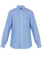 Matchesfashion.com Polo Ralph Lauren - Logo Embroidered Spread Collar Linen Shirt - Mens - Blue