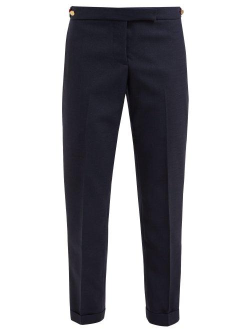 Matchesfashion.com Thom Browne - Cropped Straight Leg Wool Crepe Trousers - Womens - Navy Multi