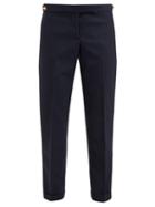 Matchesfashion.com Thom Browne - Cropped Straight Leg Wool Crepe Trousers - Womens - Navy Multi
