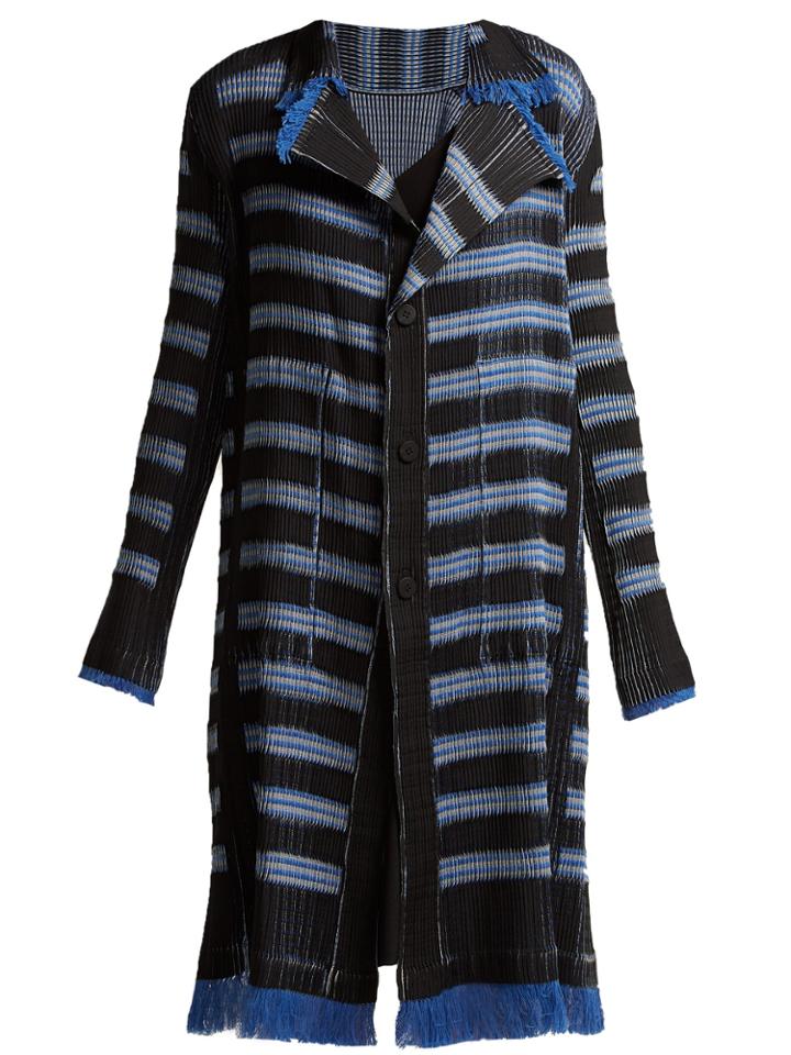 Issey Miyake Gleam Striped Pleated Coat