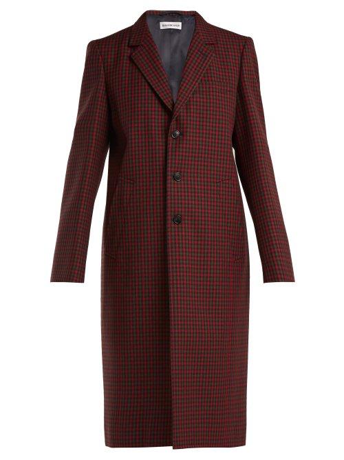 Matchesfashion.com Balenciaga - Single Breasted Checked Wool Coat - Womens - Burgundy Multi
