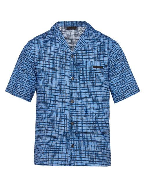 Matchesfashion.com Prada - Sketch Inspired Check Cotton Shirt - Mens - Blue Multi