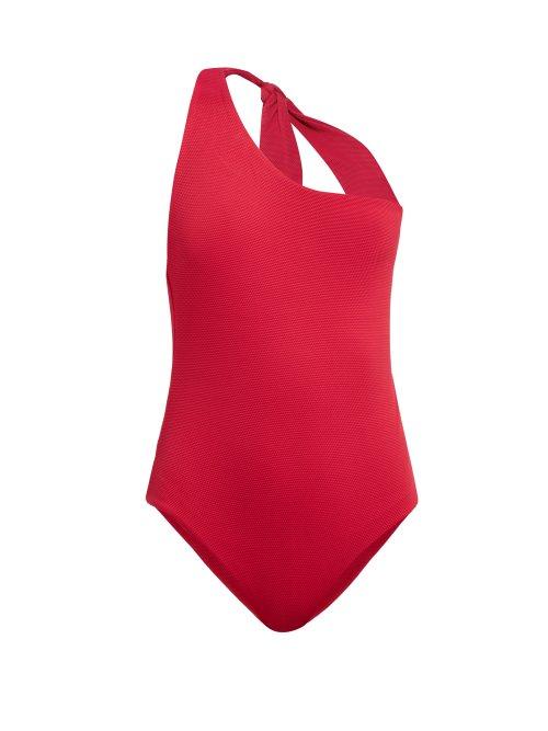 Matchesfashion.com Cossie + Co - The Christie One Shoulder Piqu Effect Swimsuit - Womens - Red