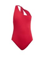 Matchesfashion.com Cossie + Co - The Christie One Shoulder Piqu Effect Swimsuit - Womens - Red