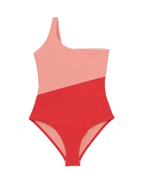 Matchesfashion.com Casa Raki - Magda Asymmetric Two-tone Swimsuit - Womens - Red Multi