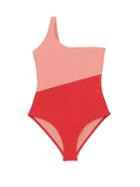Matchesfashion.com Casa Raki - Magda Asymmetric Two-tone Swimsuit - Womens - Red Multi
