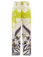 Matchesfashion.com Valentino - High-rise Arazzo-print Cotton-poplin Trousers - Womens - Green Multi