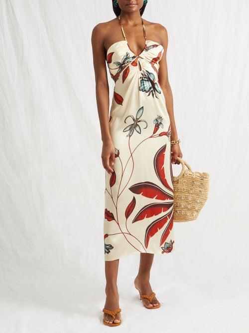 Johanna Ortiz - Taste Of Sugar Silk Crepe De Chine Midi Dress - Womens - Red Print