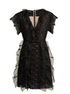 Giambattista Valli Ruffled Lace-panelled Silk Dress